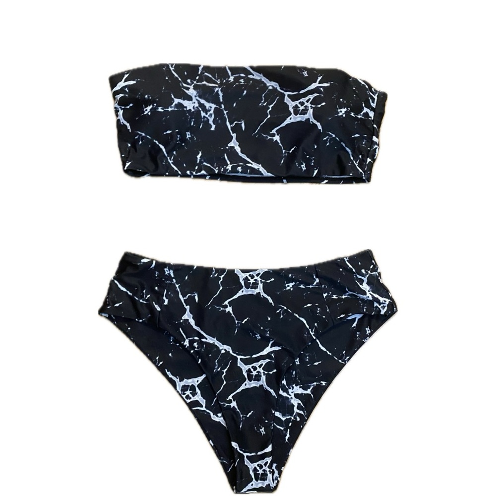 Marble Print Bandeau Bikini Swimsuit